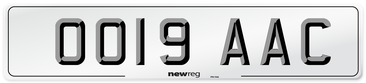 OO19 AAC Number Plate from New Reg
